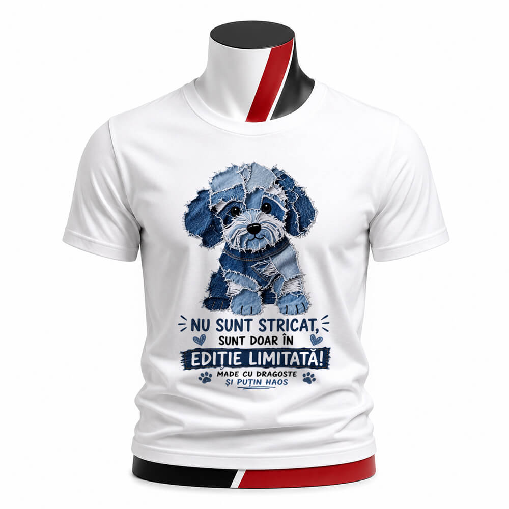 Tricou personalizat unisex - Cățel din denim artistic