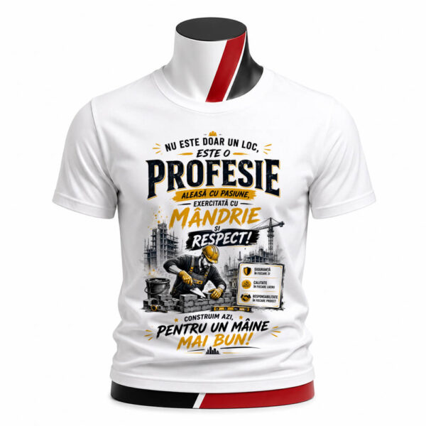 Tricou personalizat unisex Constructor cu pasiune, cu design profesional și mesaj inspirațional. Ideal pentru constructori, zidari și muncitori din domeniul construcțiilor