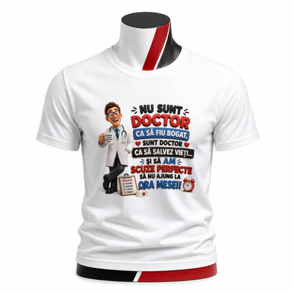 Tricou personalizat unisex Doctor cu scuze perfecte cu design amuzant dedicat medicilor. Cadoul ideal pentru doctori cu simțul umorului și pasiune pentru profesie
