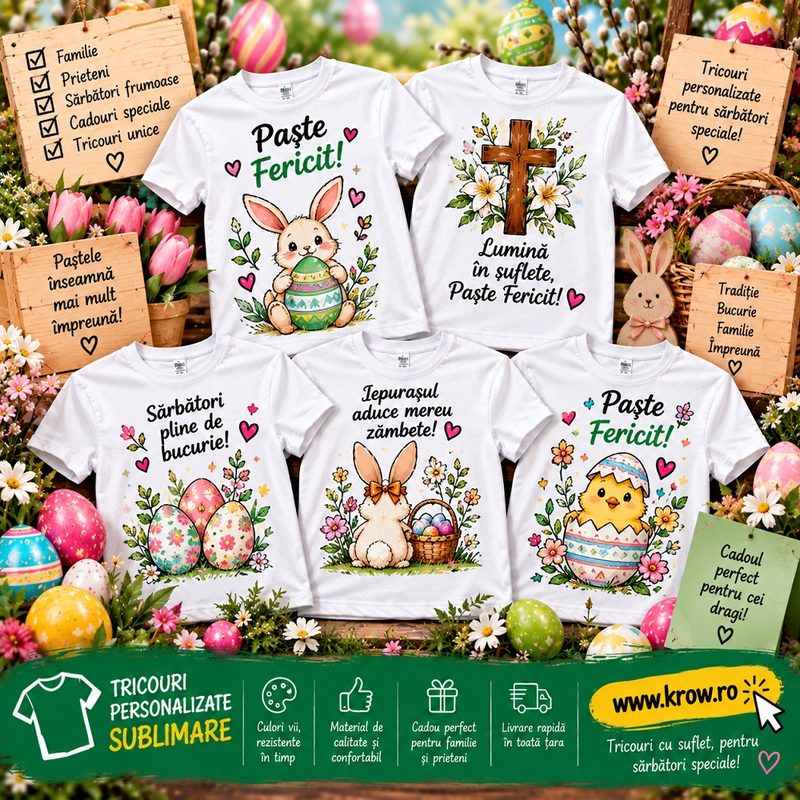 Paște Tricouri personalizate Râmnicu Sărat Podgroia Rubla Sălcioara KROW