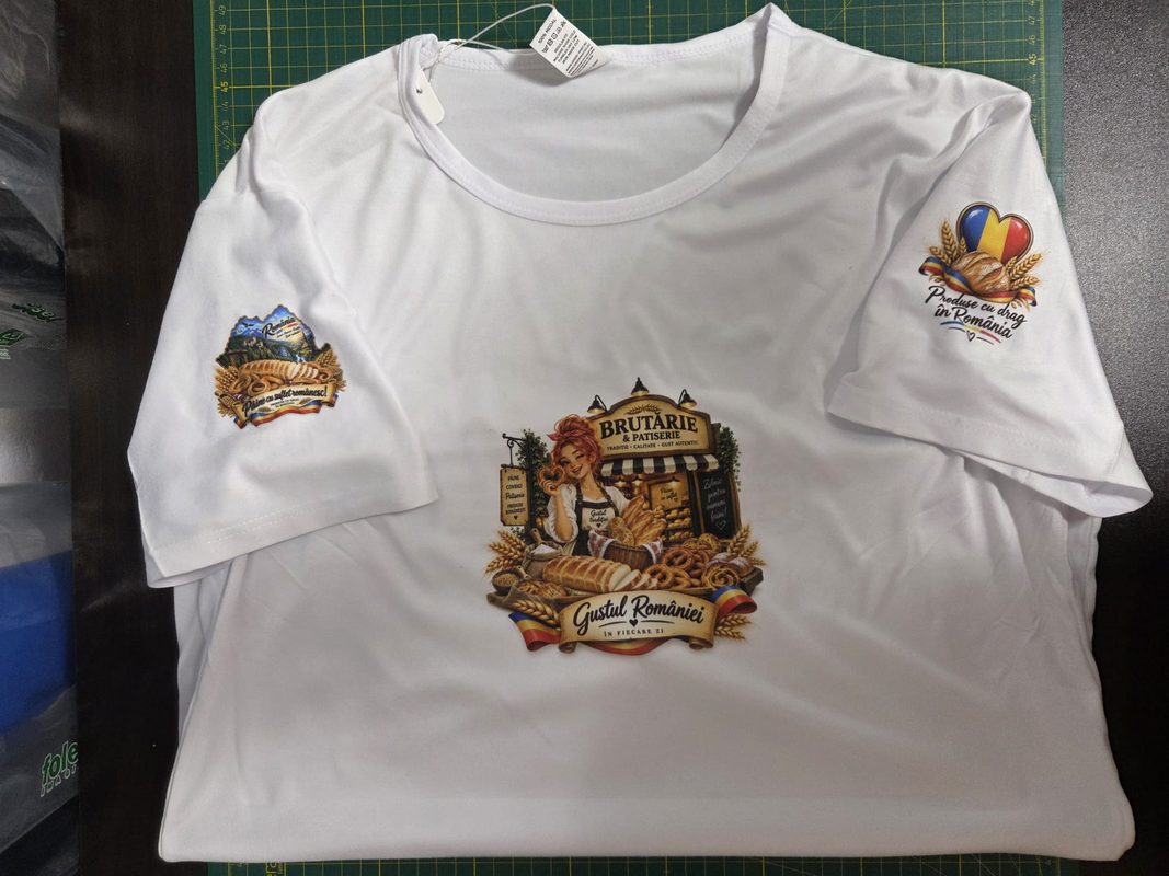 Tricou personalizat sublimabil pentru brutării patiserii magazine și afaceri din Râmnicu Sărat și Valea Râmnicului Tricouri sublimabile realizate la comandă